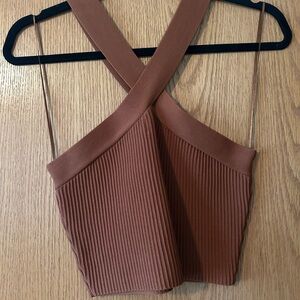 Dreamers Burnt Orange Ribbed Criss Cross Tank Top
